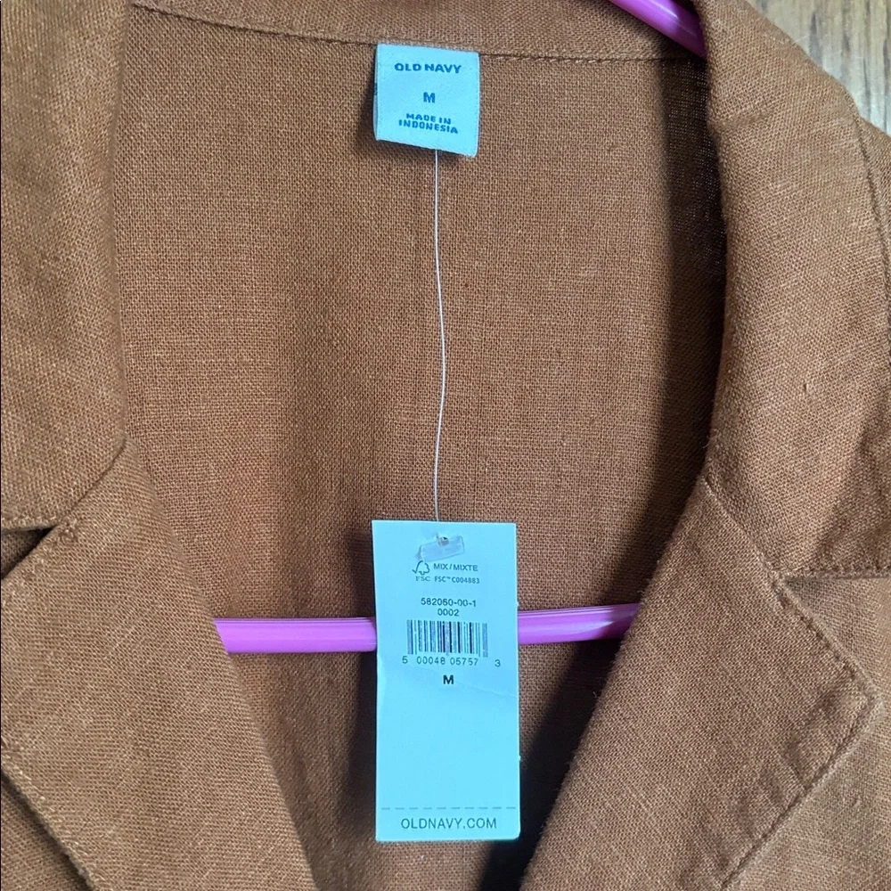 NWT Old Navy Waist-Defined Linen-Blend Tie-Belt Shirt Dress - Picture 2 of 7